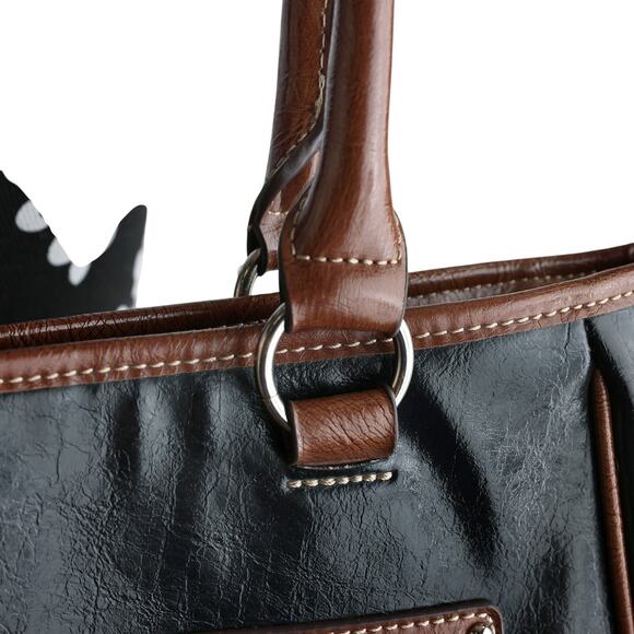Nine & Co Black/Brown Faux Leather Tote Bag - 13L x 11H x 5D - Picture 7 of 8